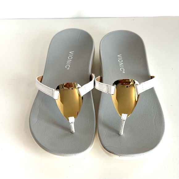 VIONIC RAYSA WHITE PATENT LEATHER SLIP-ON SUPPORTIVE TOE-POST THONG SANDAL Sz8.5 - Picture 5 of 11